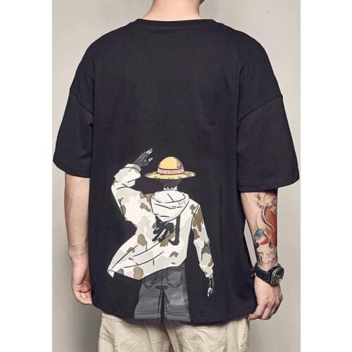 Summer mens anime short-sleeved T-shirt one piece Japanese fashion mens Harajuku boys wild loose clothes