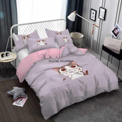 Sweet Bedding Set 3D Cartoon Cat Printed Duvet Cover for Kids Adults Room Double Queen King Size Quilt Cover Bedroom Bed Linen