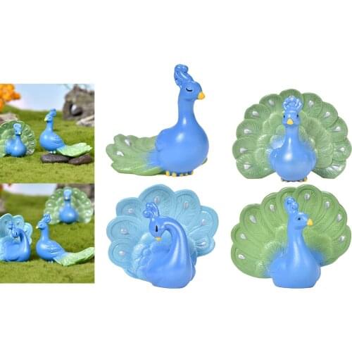 4pc Mini Peacock Figurines Miniature Dairy Animal Model Little Statue Bonsai Ornament Fairy Garden Micro Landscape Handicraft