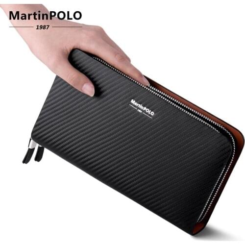 Martinpolo Mens Genuine Leather Wallet Long Zipper Wallets passport Phone Key holder Coin Purse Long wallet Clutch Bag MP2001