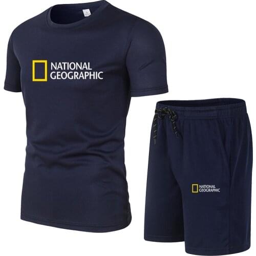 National Geographic sportswear mens casual brand fitness sweatshirt two-piece T-shirt shorts mens quick-drying suit plus size