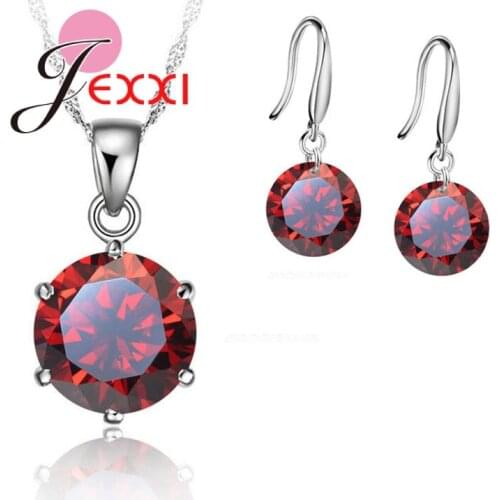 New Fashion Crystal Cubic Zirconia CZ Pendant Necklace Genuine 925 Sterling SIlver Jewelry Set Gift For Women Lovers