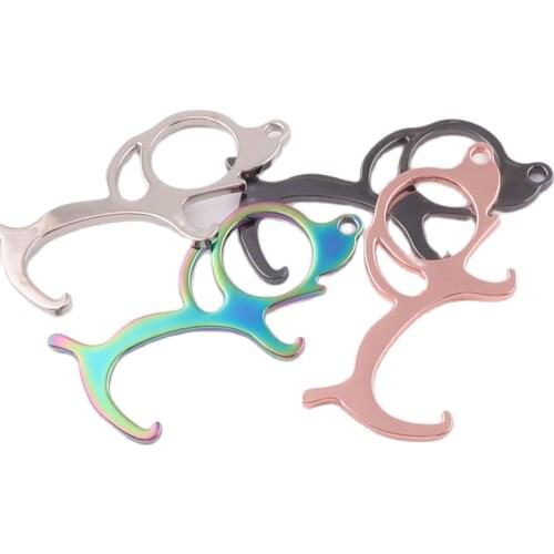 Dog Door Opener Sturdy smooth Keychain Door Puller Zinc alloy Hygenic Button Pusher Seahorse Touch-Free Keychain Contactless