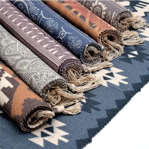 Persian Kilim Cotton Bedside Carpet Woven Mat Bathroom Living Room Carpets Geometric Hand Made Indian Rug Bohemian Printing Rug