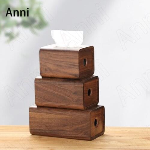 Hollowation Solid Wood Tissue Boxes Japanese Simple Black Walnut Wooden Napkin Holder Bedroom Bedside Paper Towel Organization