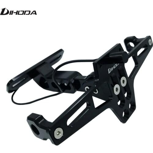 Motorcycle Adjustable CNC Aluminum alloy Rear License Plate Bracket with White LED Light for Honda Kawasaki Yamaha KTM Suzuki