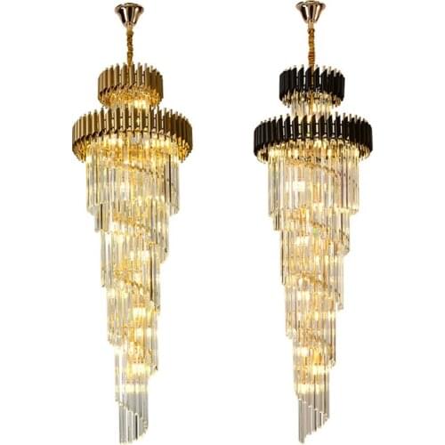 Luxury Modern Crystal Chandeliers For Staircase Gold/Black Villa Hotel Lobby Metal Suspension Lights Loft Lighting Decoration
