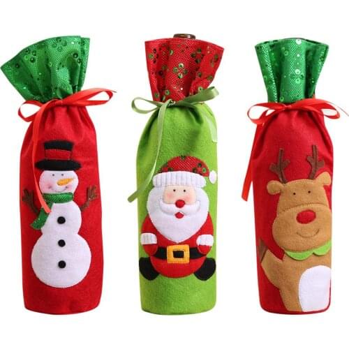 Christmas Decorations Santa Claus Wine Bottle Covers Snowman Champagne Gifts Bags Sequins Xmas Home Dinner Party Table Decors