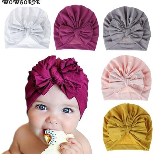 Baby caps Turban Toddler Spring Bow Hat Kids Girl Lovely Cotton Cap Candy Color Newborn Photography Props accessories Soft hat