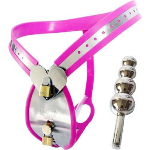 Manyjoy Pretty Sexy Male Chastity Belt with anal plug Sissy New Designed Device Stainless Steel Lock