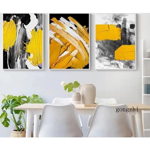 Nordic Yellow Black Personalised Abstract Posters and Print Bright Canvas Painting Modern Wall Art Picture for Living Room Decor