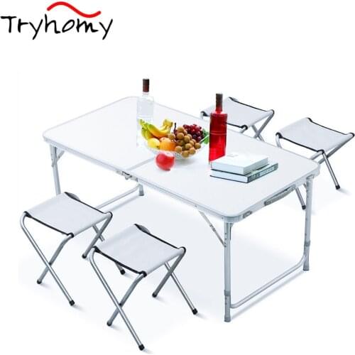 S-tadpoles Folding Camping Table For 4 Person Folding Table and Chairs Set 3 Height Adjustable Camping Table For Picnic BBQ