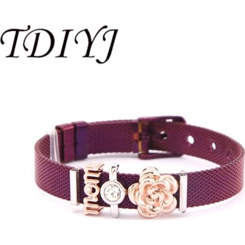 TDIYJ New Arrival Love Mom Gift Flower Stainless Steel Mesh Bracelet Women Jewelry 1Set