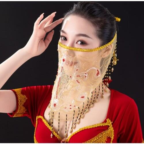 Face Veil Belly Dance Accessory Costume Veil Indian Dance Bollywood Clothes Floral Handmade Bandage Veil Tassel 5 Colors