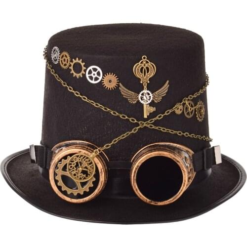 Men Women Handmade Steampunk Top Hat With Gear Rose Glasses Stage Magic Hat Party Head Wear