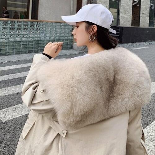 Aorice Women Real Fox Fur Parka Coat Winter New Genuine Rex Rabbit Liner Jacket Overcoats CT070