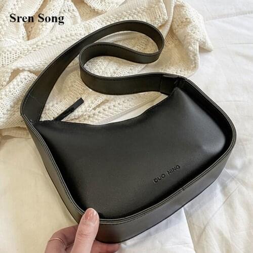 Female Single Shoulder Handbags Wide Shoulder Strap Messenger Bag Female 2021 New Fashion Pu Leather Solid Color Irregular Bag