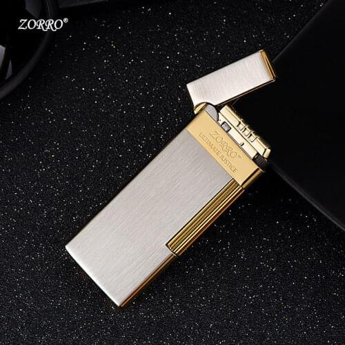 Zorro Genuine Butane Gas Inflatable Lighter Portable Personality Ultra-Thin Metal Flint Wheel Smoking Gift Boyfriend