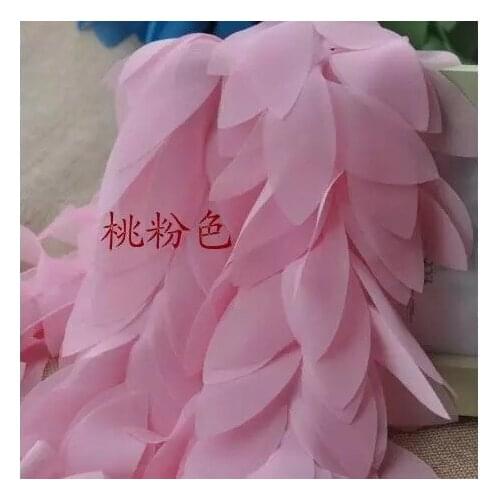 10 yards Pink Chiffon Leaves Trim 3D Florals Lace Fabrics Accessories Holiday Costum Party Decors Supplies, 1 yard, FT003bla