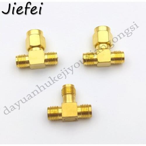 2PCS brass 3 type RP SMA Male to Two RP SMA Female Triple T RF Adapter Connector 3 way Splitter