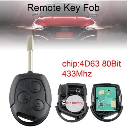 433Mhz 3 Buttons Car Remote Key with 4D63 80Bit Chip and FO21 Blade Fit for Ford Fusion Focus Mondeo Fiesta Galaxy