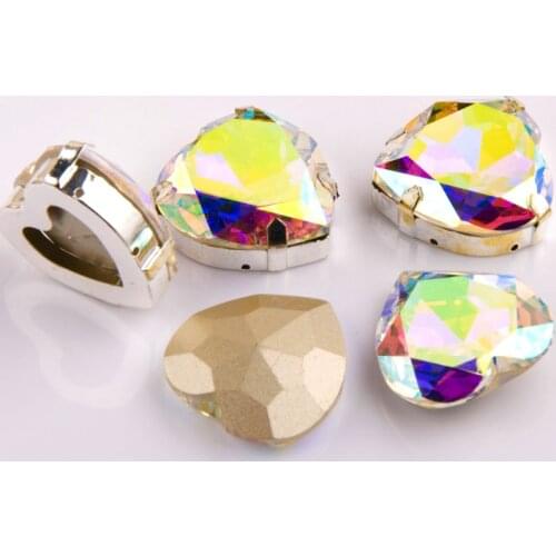 4827S 28mm AB Heart Luxury Rhinestones With Claw Setting Strass Sew On Crystal Rhinestone Point back Fancy Stones For Garment