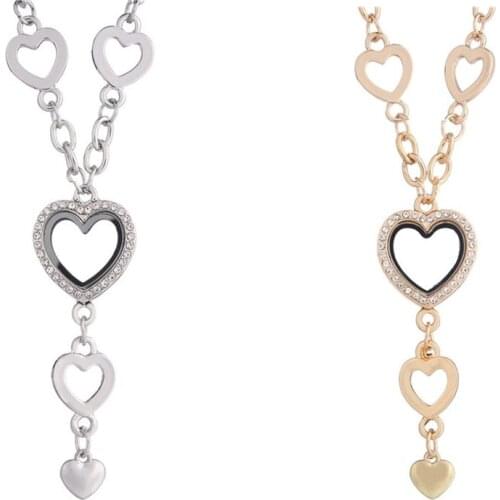 5Pcs Rhinestone Heart floating charms locket glass living memory lockets necklaces for women gift Jewelry Making