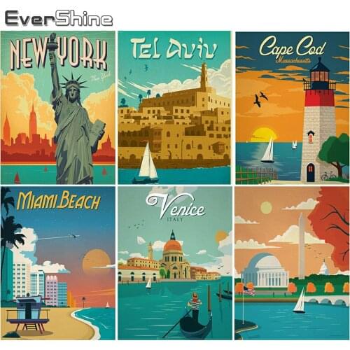 EverShine 5D DIY Diamond Painting Full Square Landscape Diamond Embroidery City Beaded Art Cross Stitch Rhinestones Home Decor