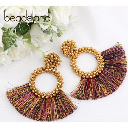 Beadsland Drop Earrings Hand Knitted Glass Beads Thread Tassels Fashion Bohemia Woman Girl Party Festival Hot Sell Gift 40234