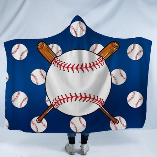 Baseball Hooded Blanket for Adult kids print Sherpa Fleece Wearable winter Nordic Throw Blanket Microfiber Bedding soft