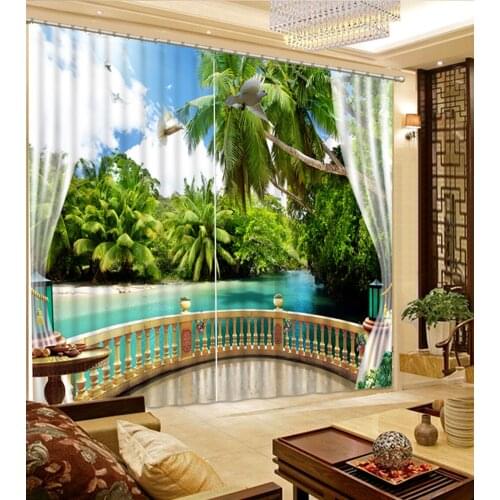 Digital Print Coconut tree best 3D Curtain for Living Room Luxury Drapes Fashion Window Decoration Classical Bedroom