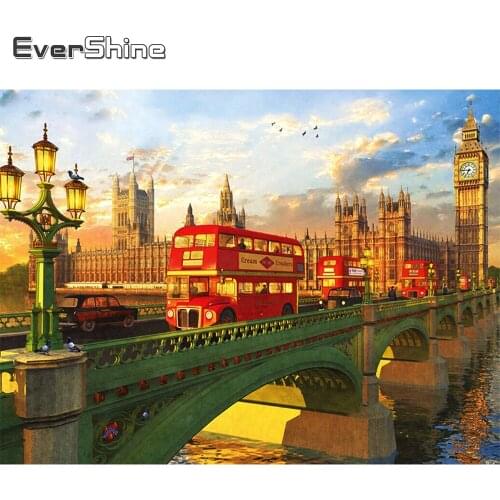 Evershine 5D DIY Diamond Embroidery City Rhinestone Picture Diamond Painting Bridge Landscape Cross Stitch Mosaic Home Decor