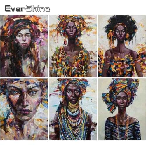EverShine Oil Picture By Numbers Girl Hand Painted Drawing Canvas African Woman Portrait Wall Art Home Decoration