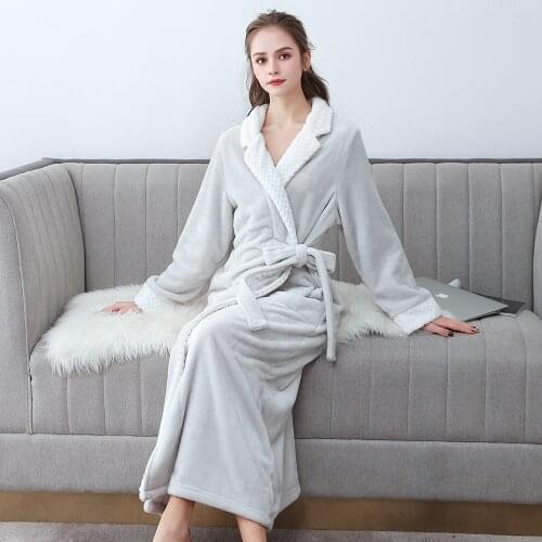 Winter New Flannel Kimono Bathrobe Gown Coral Fleece Sleepwear Men&Women Home Clothes Oversized Thicken Nightgown Nightwear Warm