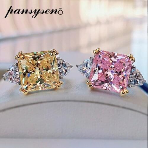 PANSYSEN 100% 925 Sterling Silver 5ct Created Moissanite Sapphire Citrine Gemstone Ring Wedding Party Couple Rings Wholesale