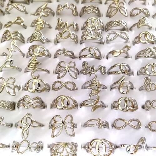 50pcs Womens Charm Finger Ring Multi-styles Top Mixed Beautiful Silver Rings Girls Ladies Sweet Lovely Jewelry Wholesale Lots