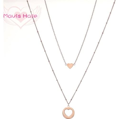 Mavis Hare Mother and daughter Heart Necklace Set with finishing polish Hollow out heart Pendant and Heart Choker Necklace