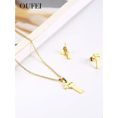 OUFEI Lock Opener Necklace And Earring Set Stainless Steel Jewelry Woman Vogue 2019 Jewelry Accessories Jewelry Sets