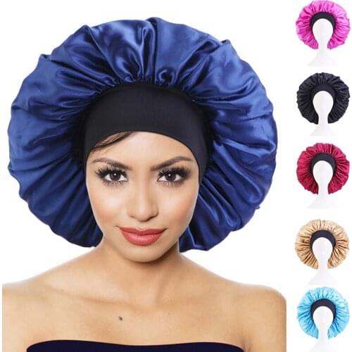 Fashion Hot Sold Womens Satin Silk Solid Color Printed Flower Wide-brimmed Hairband Bonnet Adjustable Size Sleep Cap Chemo Hat