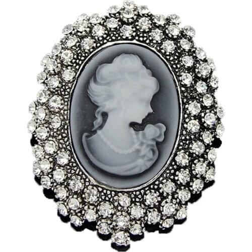 Fashion Vintage Jewelry Cameo Brooch Pin Beauty Queen Crystal Rhinestone Christmas Brooch Antique Gold Silver For Women
