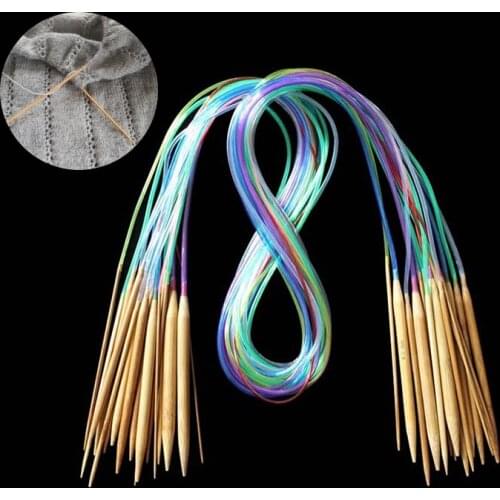 18Pcs/Set Circular Knitting Needles Set DIY Double Cusp Crochet Hooks Set Soft Tube 100% Bamboo Circular Sewing Needles 40-120cm