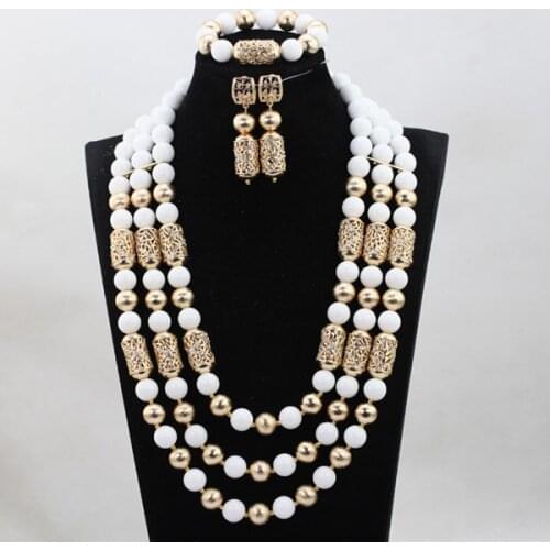 Latest White African Beads Jewelry Set New Dubai Costume Jewelry Set Wedding Coral Beads Real Free Shipping WD998