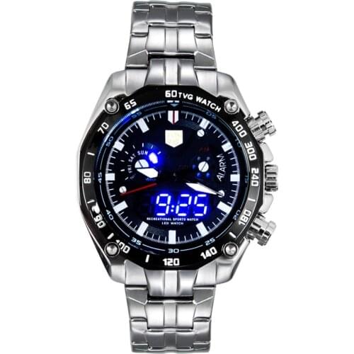 New Digital Watch Man TVG 3168 Men Watch Top Brand Watches Dual Display Fashion Sport Watches Date Week Alarm Wristwatch Tool