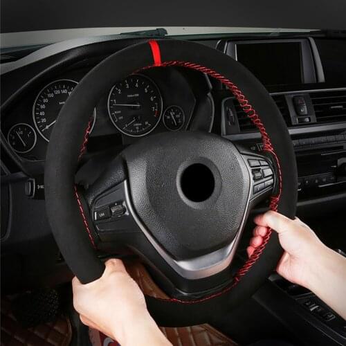 38cm Universal Auto Steering Wheel Cover Breathable Suede Hand Sewing Braid Nonslip Vehicle Parts With Needle Thread