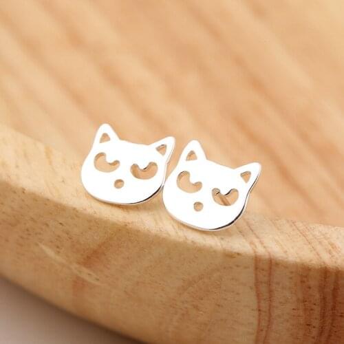 Wholesale 10Pair Shiny Cartoon Cat Head Studs Earrings Animal Earings Fashion Jewelry Women Kids Ear Jewelery