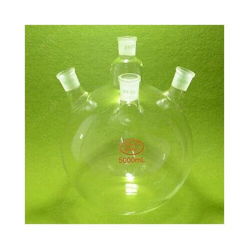Plat Bottom Flask,5000ml(5L) ,4 Neck,24/29 Joint,very Heavy Wall,lab Flask