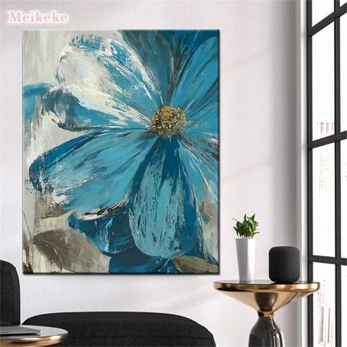 Frame DIY Painting By Numbers Kits Blue Flowers Abstract Modern Home Wall Art Picture Flowers Paint By Numbers