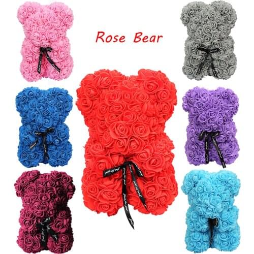 Christmas Gift 25cm Red Rose Teddy Bear Toys Soap Foam Material Bear Artificial Decoration Woman Valentines Day Gift