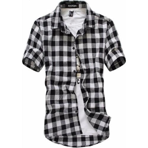 Mens Checkered Shirts Short Sleeve Shirt Men Blouse Green Plaid Shirt Men Shirts 2021 New Summer Fashion Chemise Homme