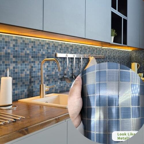 1Set / 25pc Self Adhesive Blue Tile 3D Sticker Kitchen Bathroom Wall Sticker Decoration Wall Stickers Home Decor Bedroom Kitchen